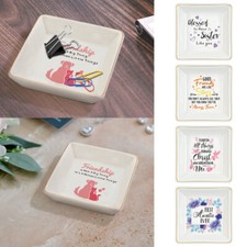 Ceramic Ring Dish Trinket Tray, Gold Rim Jewelry Holder, Lovely Jewelry Plate