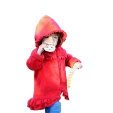 Vintage Little Red Riding Hood Youth Girls Size M Sweater with Hood Cable Knit