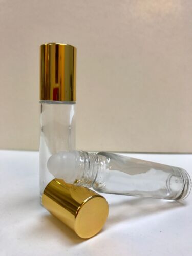 144 bottiglie trasparenti 1/3 oz 10 ml rotolo di vetro con tappo e rullo in alluminio ORO - Foto 2 di 2
