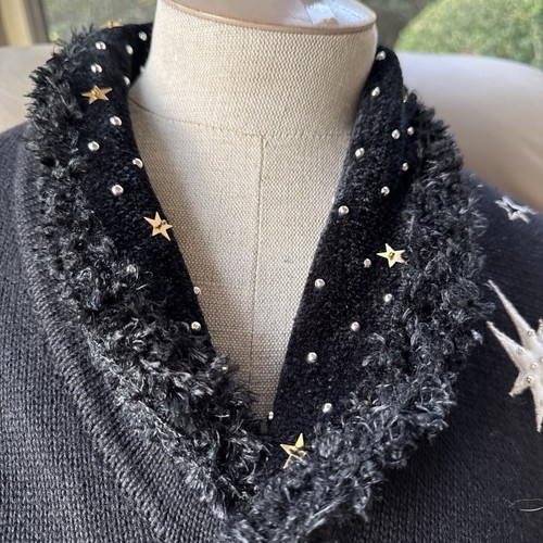 Berek Vintage Celestial Black Sweater Embroidered Beaded XL - Picture 7 of 18