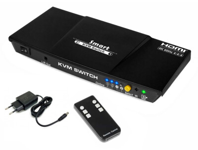 KVM Switch 2x1 HDMI 4K 1080p 3x USB 2.0 18 Gbit/s HDCP 2.2 EDID IR Fernbedienung