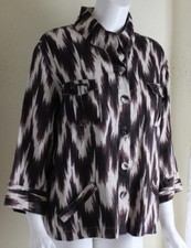Chico's Sz 3 Brown Creamy XL Animal Printed 3/4 Artsy 100 Linen Jacket