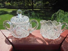 Antique ABP American Brilliant Cut Glass J Hoare Acme Creamer & Cov Sugar Bowl
