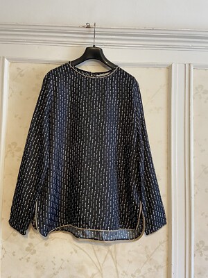 NWT $575 Max Mara MaxMara 100% Silk Blouse Top Shirt 8  Marine Made In Italy