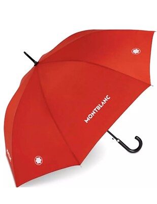 Montblanc Unisex Red Classic Umbrella w/Hook Handle Brand New With