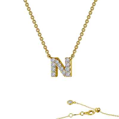 BRAND NEW Lafonn Yellow Gold Plated 0.41CTW Letter N Pendant Necklace 9N094CLG20