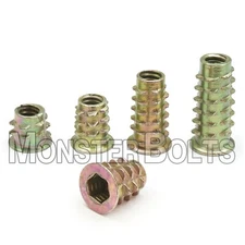 E-Z Hex Flanged Threaded Inserts for Soft Wood - 8-32, 10-24, 1/4-20, 5/16, 3/8