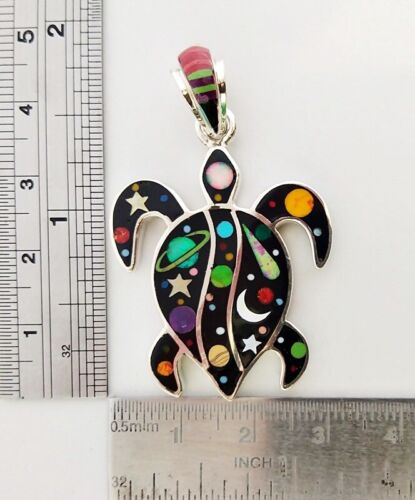 REVERSIBLE GALAXY TÜRKIS MEHRFARBIG OPAL INLAY 0,925 SILBERSCHILDKRÖTE ANHÄNGER - Bild 4 von 4
