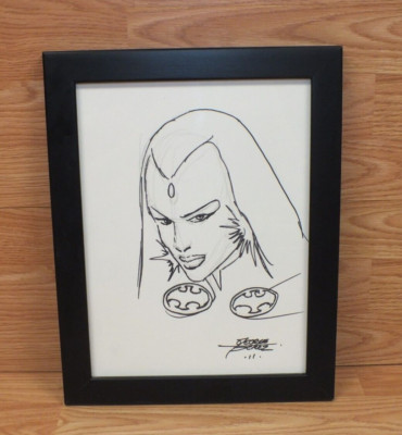 2011 George Perez Raven Comic Book Sketch Drawing in Black Frame *READ*