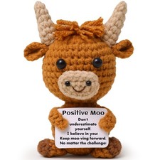 Mini Funny Highland Cow Crochet Gifts, Knitted Wool Cow Toy with Positive Car...