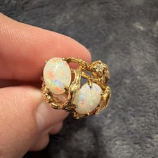 14K Yellow Gold Double Oval White Opal Caboch...