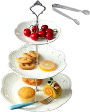 Versatile White Porcelain Cake Stand - 3-Tier Dessert Display for Celebrations