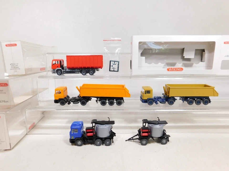 4X Wiking H0 1:87 MAN 672 Abrollkipper 676 Kippsattelzug 689 Mint+Box #DW796-0,5 - Immagine 2 di 4