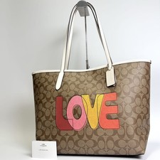 Coach City Tote Bag Signature Leather Black Shoulder Used Authentic