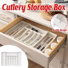 Aimall Extendable Cutlery Tray White 8 Compartment Drawer Organiser