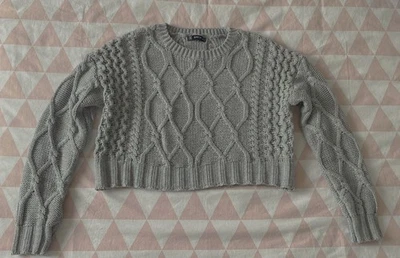 Pull femme court grosse maille gris Taille S (36) - Photo 1/4