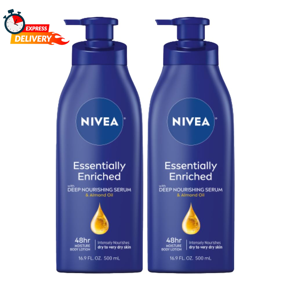 NIVEA Essentially Enriched Body Lotion for Dry Skin 16.9 Fl Oz Twin Pack Pump Bottles