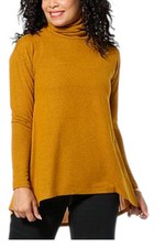 DG2 by Diane Gilman Women's Knit Drape Back Turtleneck Top Saffron