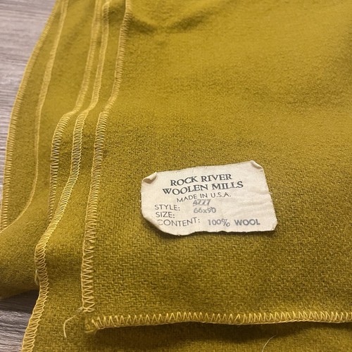 Rock River Woolen Mills Drab 100% Wool Blanket Military Style 66x90 USA Made - Picture 2 of 5