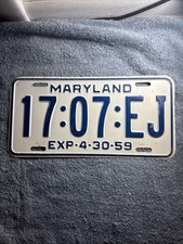 1959 Maryland Truck License Plate 17-07-EJ