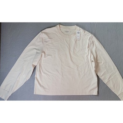 Abercrombie & Fitch Premium Essentials Cropped Long Sleeve Tee Cream Womens Med