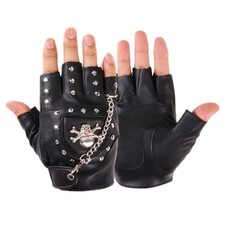 Men Punk Fingerless Gloves Rivets Metal Chain Biker Mittens Dance Gloves