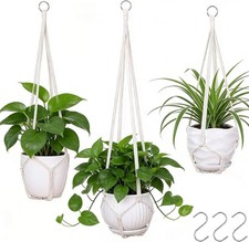 3 Pack Macrame Plant Hanger Indoor Hanging Planter Basket with 3 Hooks, 35"/29"/