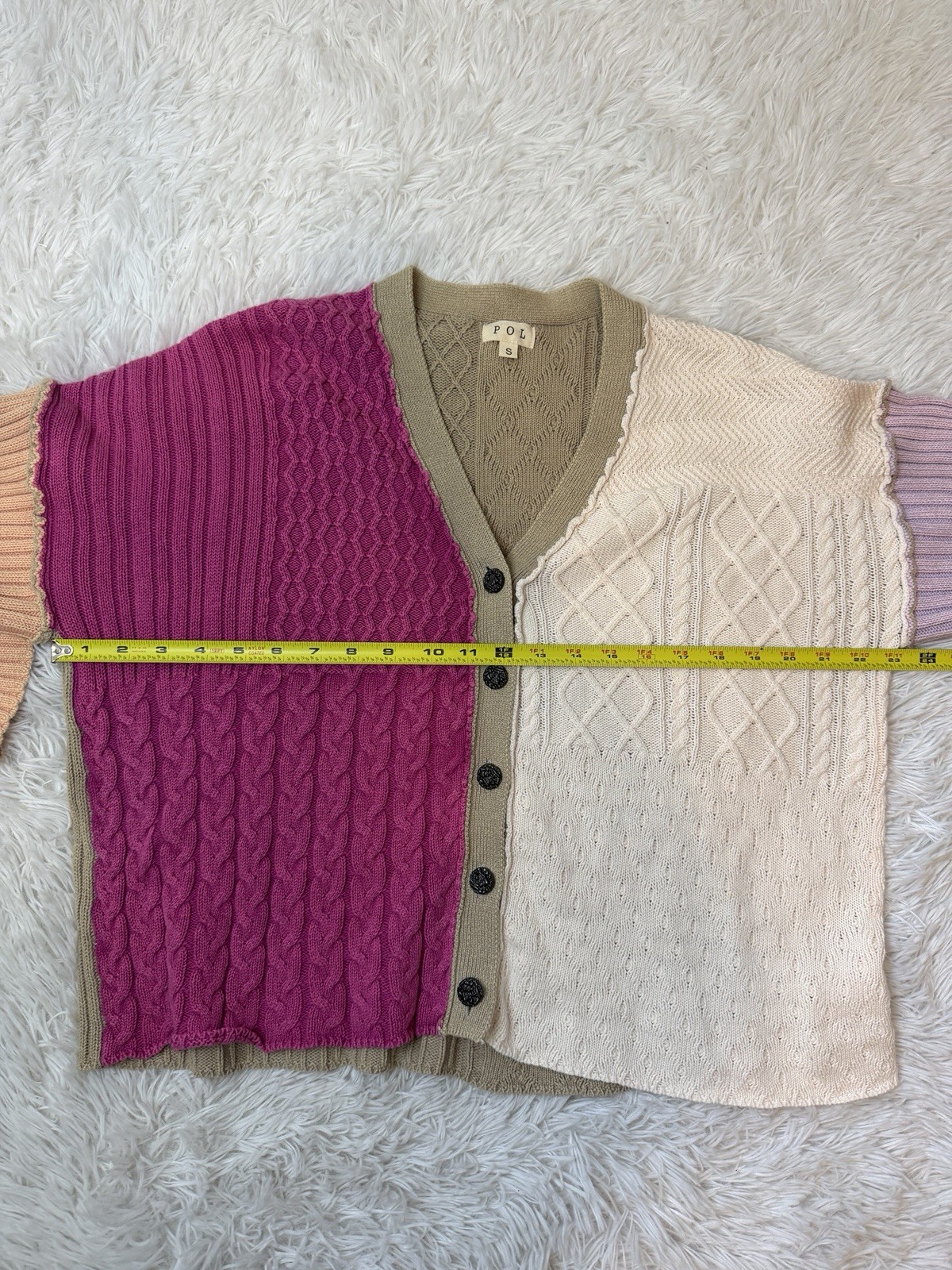 POL Patchwork Chunky Texture Cardigan Cable Knit … - image 3