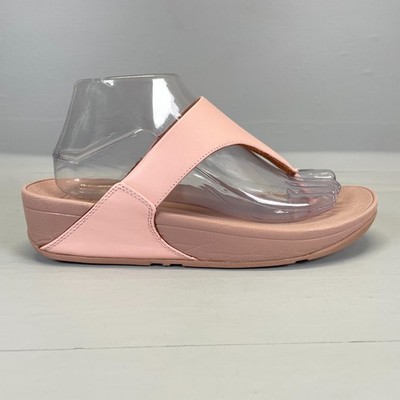 FitFlop Lulu Sandals Womens Size 9 Pink Leather Thong Wedge Slip On Casual Shoes