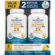 Nordic Naturals Ultimate Omega 2X with Vitamin D3 Lemon 60 Soft Gels Pack of 2