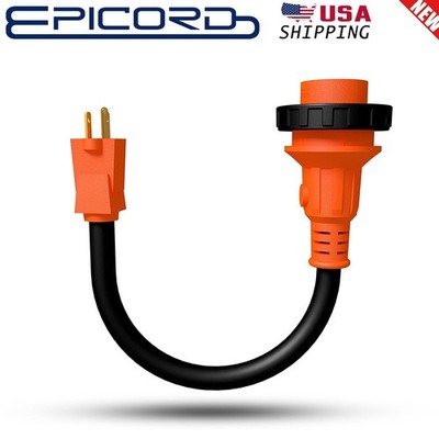 EPICORD RV Adapter Cord 15 Amp Male 5-15P to 30 Amp Twist Lock Female L5-30R USA