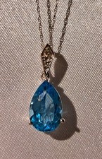 9ct White Gold, SWISS BLUE TOPAZ & DIAMOND PENDANT & CHAIN - Hallmarked  NEW 
