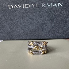 David Yurman Helena 3‑Row Pavé Ring 925 Silver 18K Gold SZ 8
