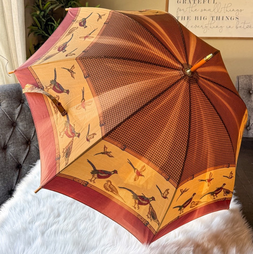 VINTAGE RALPH LAUREN Umbrella DUCK Print 33” DOORMAN'S HOOK Pheasant Hunt 1990 - Picture 1 of 12