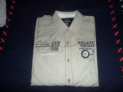 ARMAND THIERY AT COMPANY: CHEMISE HOMME BEIGE BRODEE COTON TAILLE XL TBE!!! - Photo 1/4