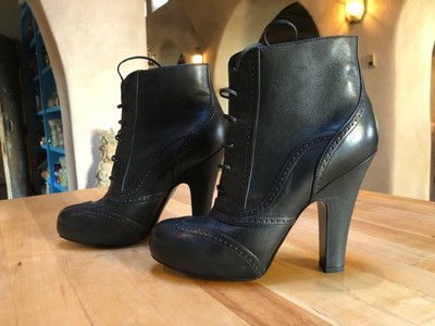 Bottega Veneta High Heeled Wingtip Boots, Black, EU 37.5, US 7-7.5