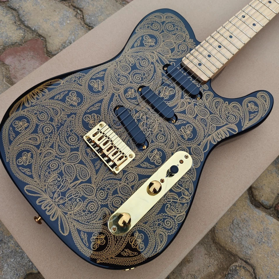 Black Gold Top Electric Guitar James Burton TL Gold Hardware 6 Strings from US - Image 2 of 4