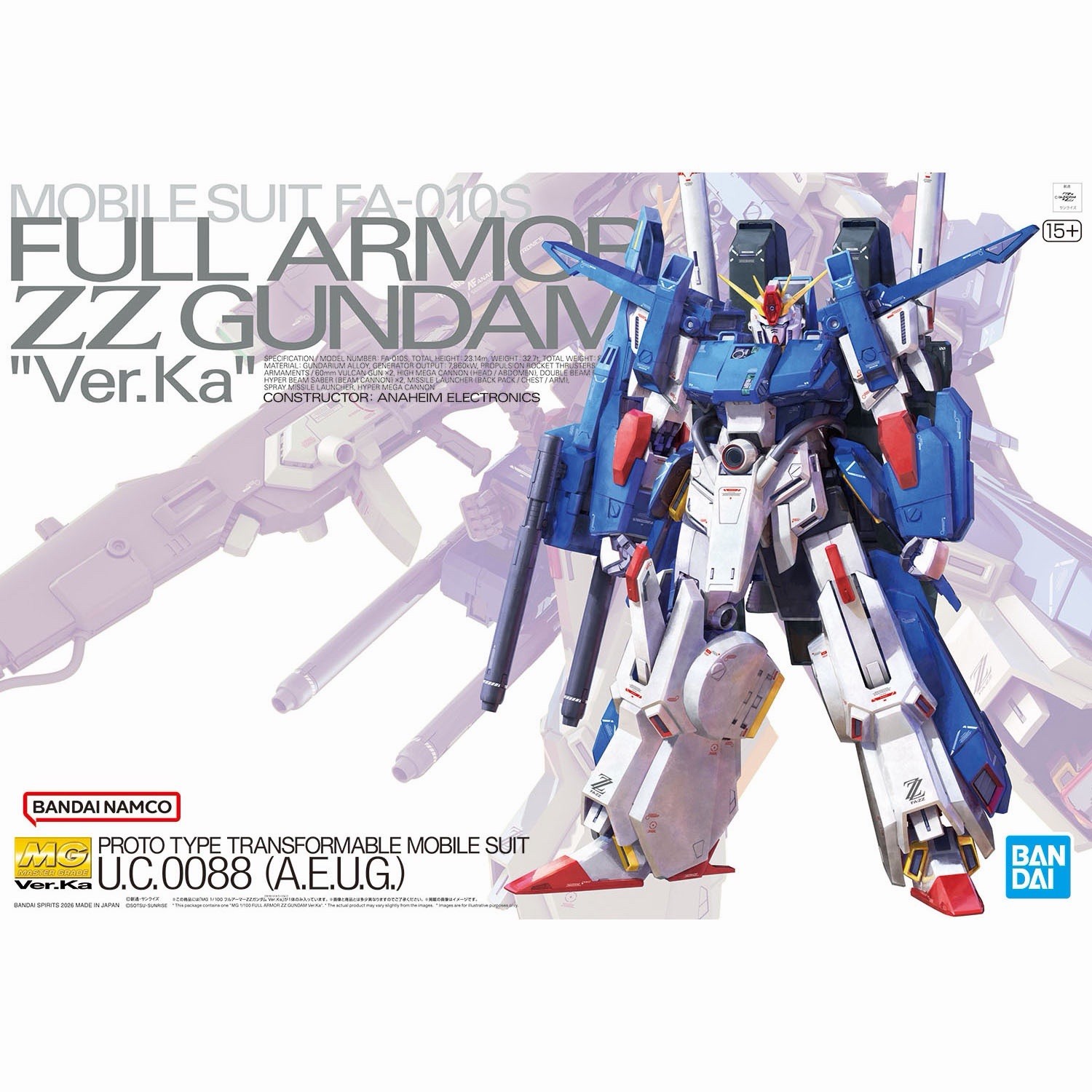 Bandai MG 1/100 Full Armor ZZ Gundam Ver.Ka FAZZ Model Kit