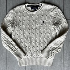 POLO Ralph Lauren Cream Cable Knit Cotton Sweater / Kids S/P 8 Off White Pony