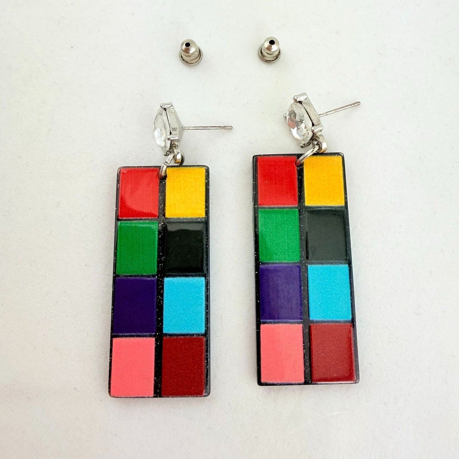 Rectangular Black Lucite Multi Color Block Patter… - image 3