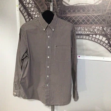 IZOD Brown White Plaid Long Sleeve Button Down Front Pocket Shirt L?