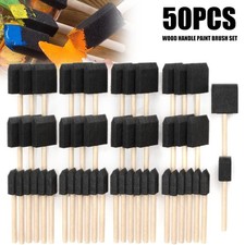 50Pcs 1'' 2'' Foam Sponge Brushes Wooden Handle Drawing Painting Art Craft Draw