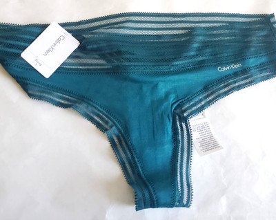 Calvin Klein Tonal Striped Waist Thong Panty Underwear Teal Sz S New x3