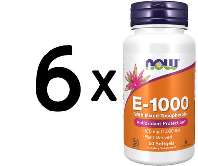 6 x NOW Foods Vitamin E-1000, Natural (Mixed Tocopherols) - 50 (433,30 EUR/kg)