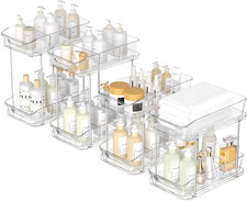 2-Tier Pull-Out Organizer for Bathroom Kitchen, 4 Pack with Dividers