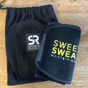 Sweet Sweat Waist Trimmer Band Women Men Trainer Belt Black M w/ Wash Bag