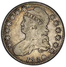 1820 PCGS F12 ‘Curl Base 2, Small Date’ Capped Bust Half Dollar Silver Coin