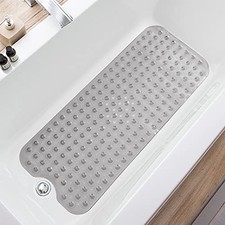 Bathtub Mats for Shower Tub Extra Long Non-Slip Bath Mat, 39 x 16 Clear Grey