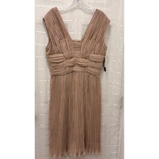 Adrianna Papell Sand Tan Pleated V-Neck Cocktail Dress 012184720 Size 12 NEW