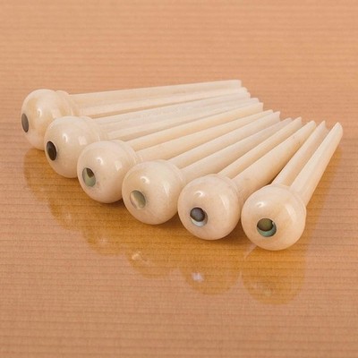 Waverly Bone Guitar Bridge Pins with Abalone Dot Inlay, Slotted, Set of 6